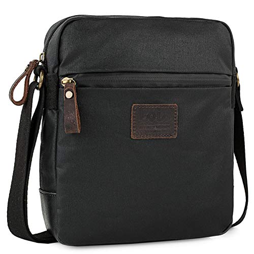 Lois - Bolso Bandolera de Hombre de Lona recubierta/Piel Ajustable Múltiples Compartimentos Funcional Práctica Cómoda para Uso Diario 307819, Color Negro