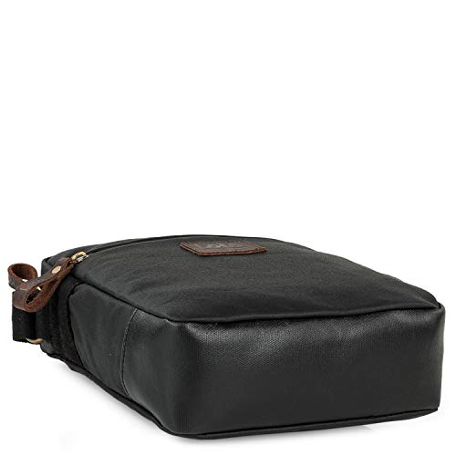 Lois - Bolso Bandolera de Hombre de Lona recubierta/Piel Ajustable Múltiples Compartimentos Funcional Práctica Cómoda para Uso Diario 307819, Color Negro