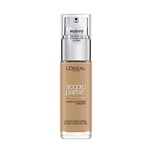 L'Oréal Paris Accord Parfait, Base de maquillaje acabado natural con ácido hialurónico, tono piel medio-oscuro 6N, 30 ml