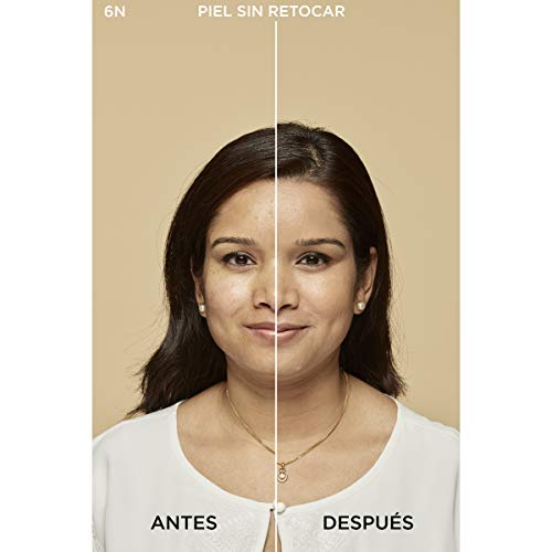 L'Oréal Paris Accord Parfait, Base de maquillaje acabado natural con ácido hialurónico, tono piel medio-oscuro 6N, 30 ml