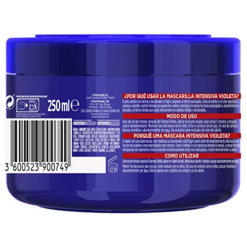 L'Oreal Paris Elvive Color Vive - Mascarilla Intensiva Violeta Matizadora para Pelo con Bases Oscuras con Mechas o Decoloradas - 1 Unidad de 250 ml