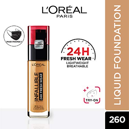 L'Oréal Paris Make-up designer Infalible24H Fresh Wear Base de Maquillaje de Larga Duración - Tono 260 Soleil Doré, 30 ml