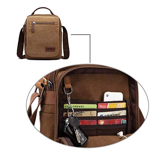 LOSMILE Bolsos Bandolera Hombre Pequeñas Bolsos de mano Bolsa de Hombro Messenger Bag Bolsa de Lona para iPad mini Escolares Sport Casual(Caqui)