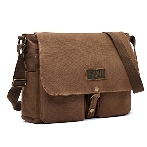 LOSMILE Hombres Bolsos Bandolera Lona Bolsa de Mensajero 15.6" Bolsas para portátil Maletines Bolsa de Ordenador Bolsas Escolares,Gran tamaño.(Marrón)