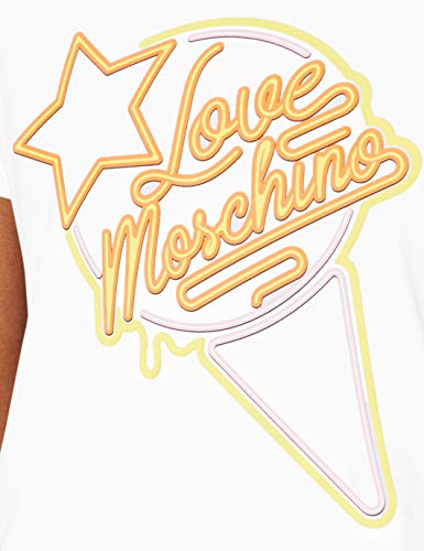 Love Moschino t-Shirt_Neon Sign Ice Cream & Logo Print Camiseta, Blanco (Optical White A00), 38 (Talla del Fabricante: 42) para Mujer