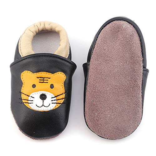 LSERVER Zapatos de bebé de Cuero Suave Pantuflas Infantiles Patuco de Suela Suave, Tigre, XL (18-24 Meses)