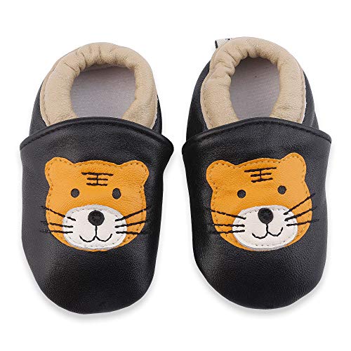 LSERVER Zapatos de bebé de Cuero Suave Pantuflas Infantiles Patuco de Suela Suave, Tigre, XL (18-24 Meses)