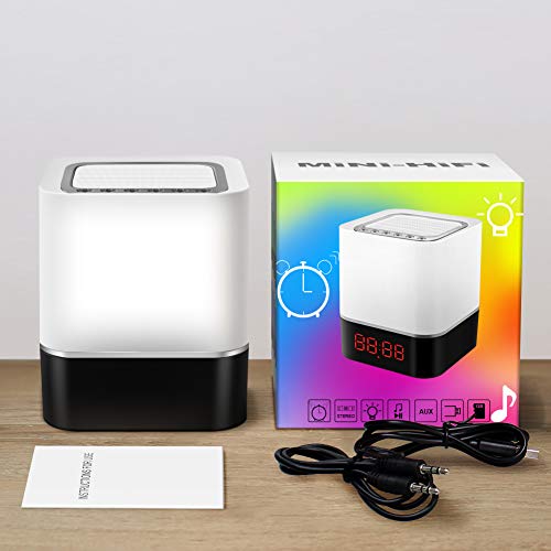 Luces nocturnas Altavoz Bluetooth, StillCool Lámpara de Noche Smart Touch, Reloj Despertador Digital, Luz de Noche Multicolor RGB Regulable, Regalos para Niños Adolescentes