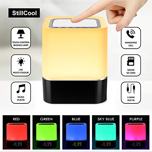 Luces nocturnas Altavoz Bluetooth, StillCool Lámpara de Noche Smart Touch, Reloj Despertador Digital, Luz de Noche Multicolor RGB Regulable, Regalos para Niños Adolescentes