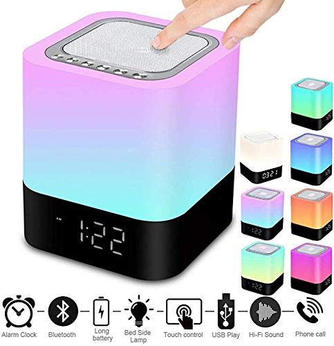 Luces nocturnas Altavoz Bluetooth, StillCool Lámpara de Noche Smart Touch, Reloj Despertador Digital, Luz de Noche Multicolor RGB Regulable, Regalos para Niños Adolescentes