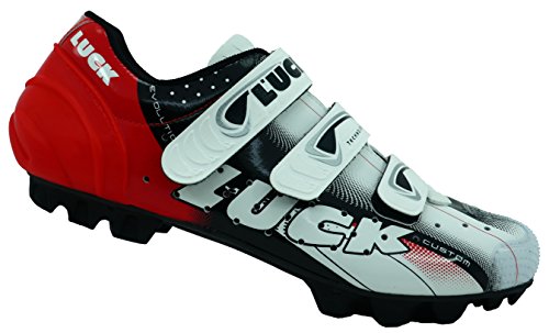 LUCK Zapatillas de Ciclismo Extreme 3.0 MTB,con Suela de Carbono y Triple Tira de Velcro de sujeción ademas de Puntera de Refuerzo. (43 EU, Rojo)