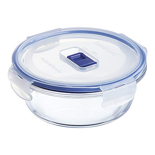 Luminarc Recipiente HERMETICO Redondo Vidrio Ø 15 x 7 cm 92 cl, Transparente y Azul, 0.92 L