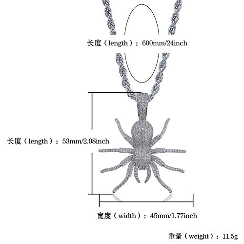 LUOSI Collar For Hombre Araña De La Manera Helado Colgante del Regalo del Oro Color De La Plata del Encanto De Bling Cadenas De Joyería Collares (Color : 20 Inch, Main Stone Color : Franco Chain)