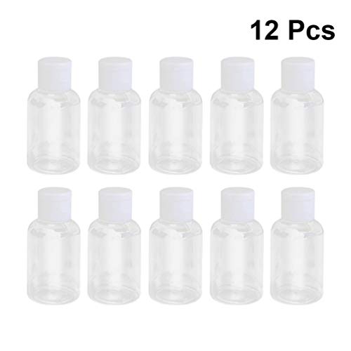 Lurrose - Juego de 12 botellas de plástico vacías de 50 ml con tapa abatible para emulsión de gel de ducha de agua emoliente.