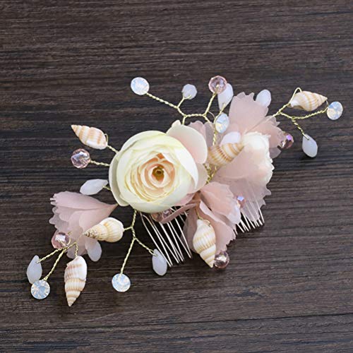 Lurrose Peinetas nupciales del pelo, peine del pelo de la boda, flor de hilado de seda de la cáscara