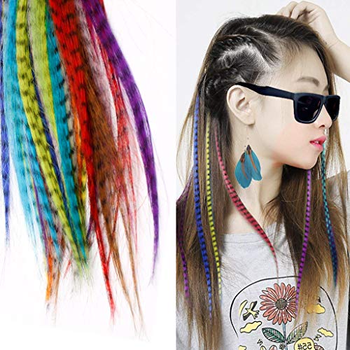 Lvcky Kit de extensiones de pelo sintético con 52 colores surtidos sintéticos con punta de palo, 100 cuentas, alicates y gancho (colores brillantes y bonitos)
