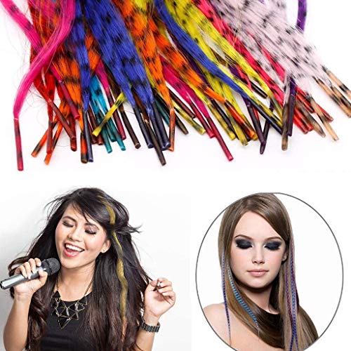 Lvcky Kit de extensiones de pelo sintético con 52 colores surtidos sintéticos con punta de palo, 100 cuentas, alicates y gancho (colores brillantes y bonitos)