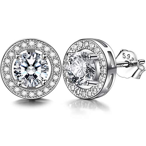 Lydreewam Pendientes Plata de Ley 925 Mujer Hombre Blanco Brillante 3A 6mm Circonita Alta Calidad