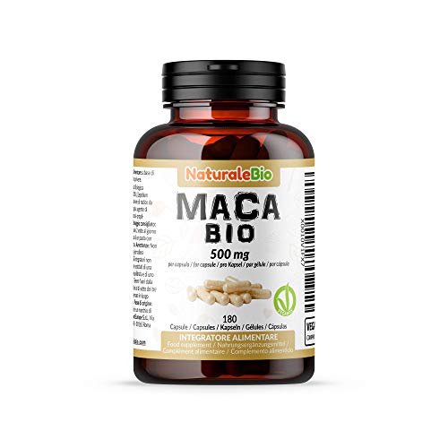 Maca Andina Ecológica en Cápsulas 500mg (180 cápsulas). 100% Gelatinizada, Bio y Pura, viene de raíz de Maca Peruana Orgánica. NaturaleBio