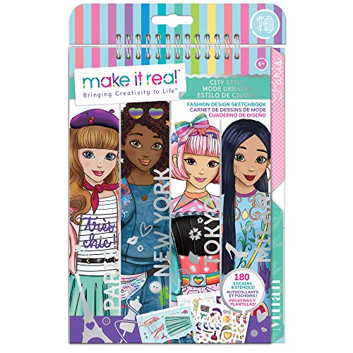 Make It Real – Fashion Design Sketchbook: City Style - Inspirational Fashion Design Coloring Book for Girls - Includes Sketchbook, Stencils, Stickers, and Fashion Design Guide