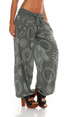 Malito Harem Pantalón con Veraniego Print Boyfriend Aladin Bombacho Sudadera Baggy Yoga 3481 Mujer Talla Única (Oliva)