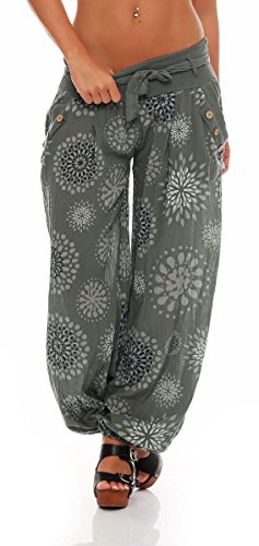 Malito Harem Pantalón con Veraniego Print Boyfriend Aladin Bombacho Sudadera Baggy Yoga 3481 Mujer Talla Única (Oliva)