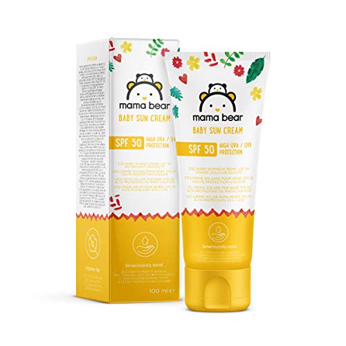 Marca Amazon- Mama Bear - Crema solar para bebés FPS 50 (Alta protección UVA/UVB)- 4 tubos - 4x100ml