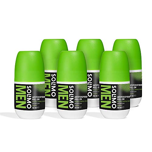 Marca Amazon - Solimo MEN Roll-On antitranspirante para hombre, protección activa invisible, perfume fresco, paquete de 6 (6 x 50 ml)