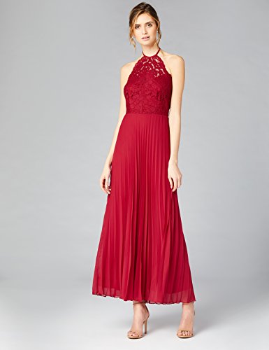 Marca Amazon - TRUTH & FABLE Vestido Largo de Encaje Mujer, Rojo (Jester Red), 38, Label: S