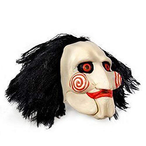 Máscara SAW JIGSAW con pelo sintético - Perfecto para carnaval y Halloween - Disfraz de adulto - Látex, unisex Talla única