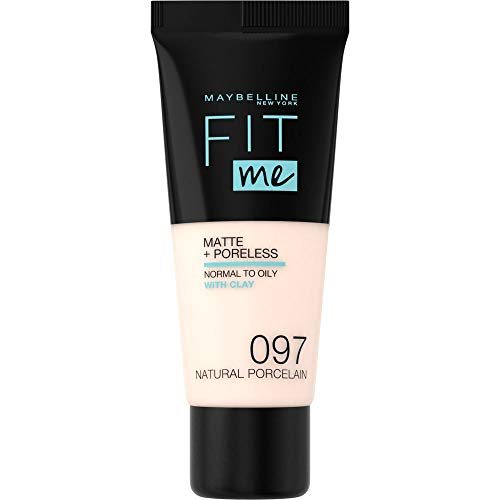 Maybelline New York - Fit Me, Base de Maquillaje Mate Afina Poros, Tono 097 Natural Porcelain - 30 ml