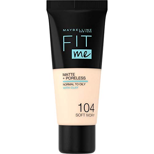 Maybelline New York - Fit Me, Base de Maquillaje Mate Afina Poros, Tono 104 Soft Ivory - 30 ml