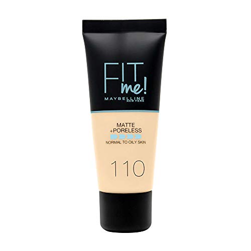 Maybelline New York - Fit Me, Base de Maquillaje Mate Afina Poros, Tono 110 Porcelan - 30 ml