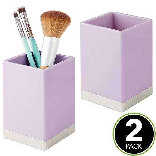 mDesign Juego de 2 organizadores de baño Decorativos de plástico sin BPA – Porta cepillos para Utensilios de baño – Vaso para cepillos de Dientes, maquinillas o cosméticos – Lila Claro y Plateado