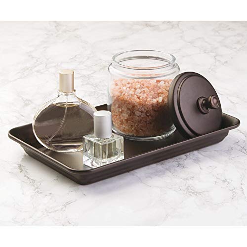 mDesign Juego de 4 complementos de baño – Set con Organizador de Toallas, Tarro de Cristal, portacepillos y dosificador de jabón – Accesorios de baño para el Lavabo – Bronce/Transparente