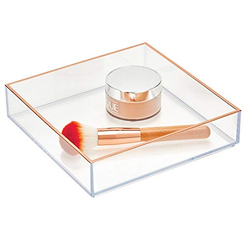 mDesign Organizador de Maquillaje – Útiles Cajas organizadoras para cosméticos, labiales, esmaltes de uñas, etc. – Cajas apilables para baño o Dormitorio – Transparente y Dorado Rojizo