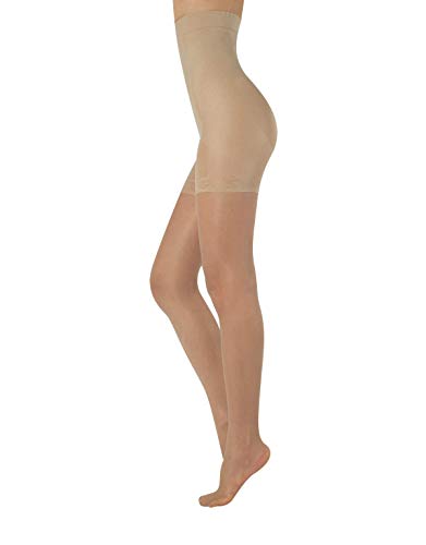 MEDIAS FINAS REDUCTORAS DE TALLE ALTO | PANTY CON COMPRESION MEDIA | NATURAL, NEGRO | 20 DEN | S, M, L, XL | CALCETERÍA ITALIANA | (XXL, NATURAL)