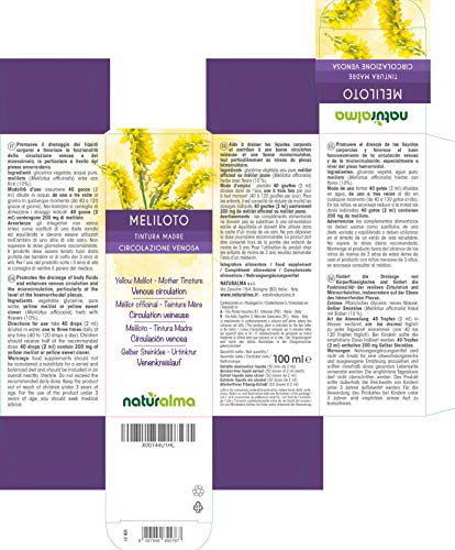 MELILOTO (Melilotus officinalis) hierba con flores Tintura Madre sin alcohol NATURALMA | Extracto líquido gotas 100 ml | Complemento alimenticio | Vegano