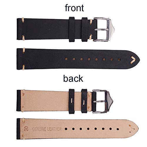 Men Watch Strap,EACHE Crazy Horse Genuine Leather Watch Band,Watchbands for Women,Black-20mm
