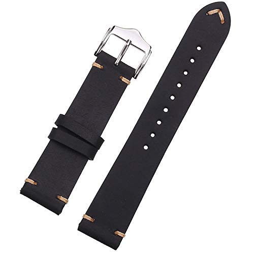 Men Watch Strap,EACHE Crazy Horse Genuine Leather Watch Band,Watchbands for Women,Black-20mm