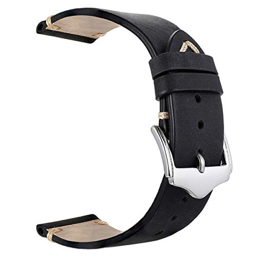 Men Watch Strap,EACHE Crazy Horse Genuine Leather Watch Band,Watchbands for Women,Black-20mm