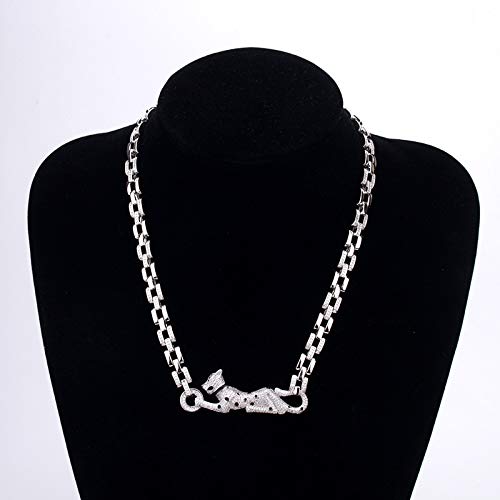 MENGKE Collar de Leopardo Hip Hop joyería exagerada Dominante Felina Colgante Hombres,Plata