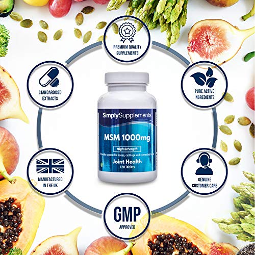 Metilsulfonilmetano MSM 1000 mg - ¡Bote para 2 meses! - Apto para veganos - 120 comprimidos - SimplySupplements