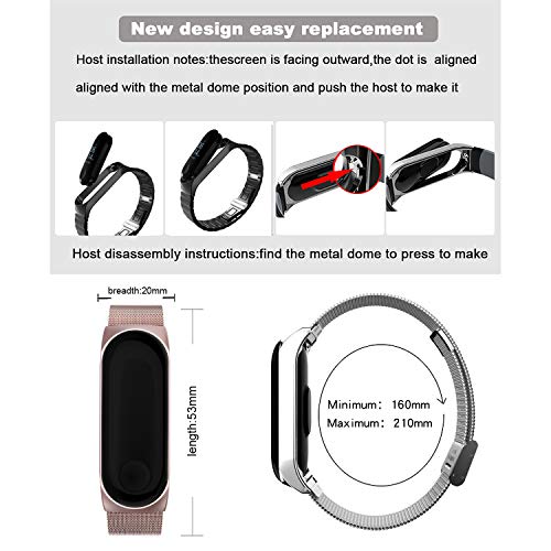 Mi Band 3 Correa de Metal BDIG Pulsera para Xiaomi Mi Band 3 Correa de Acero Inoxidable Agradable (No Host) (Melan Plata)