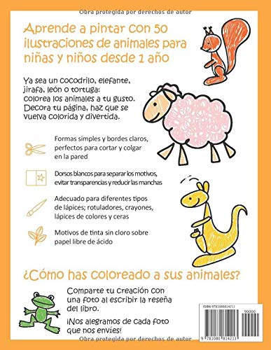 Mi primer libro para colorear ANIMALES — A partir de 1 año — Libro de dibujar para niños y niñas con 50 motivos de animales, libro para garabatear: ... en blanco: Libro de dibujo para niño y niña