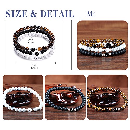 MicLee Nombre Pulsera de Amistad Hecha de Piedras Naturales con Cuentas de Letras de J, Juego de 3 Pulseras para Mujeres Hombre, con Caja de Regalo Tarjeta de Felicitación