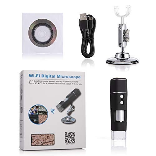 Microscopio Digital WiFi HD 2MP, 1000x Microscopio Inalámbrico 1080P HD con Zoom, Recargable, 8 LED, USB 2.0, Soporte de Metal, Microscopio Endoscopio Camara para iPhone iOS Android iPad Windows Mac