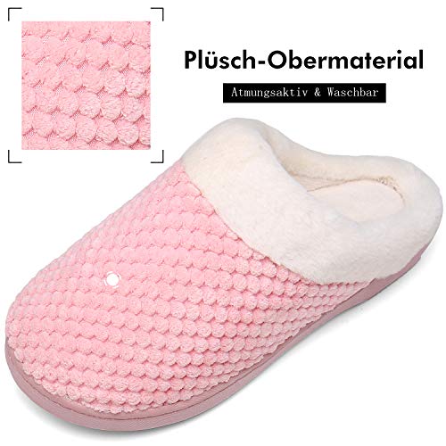 Mishansha Hombre Zapatillas Casa Invierno de Espuma Viscoelástica Antideslizantes CáLido Pantuflas Mujer de Interior y Exterior Rosado Gr.38/39