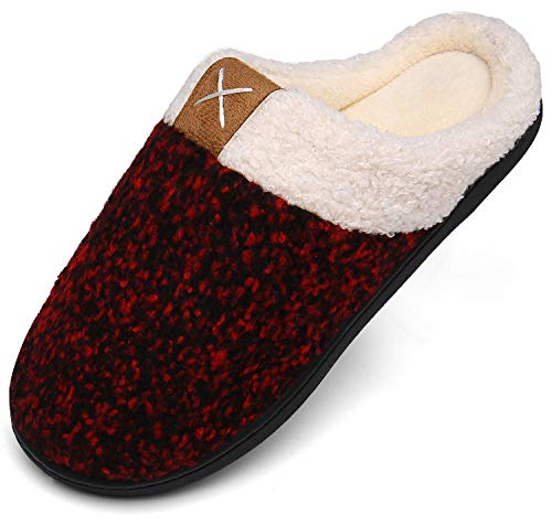 Mishansha Pantuflas Hombre Zapatillas de Estar por Casa para Mujer Invierno Antideslizantes CáLido Cómodas Memory Foam Slippers Rojo Marrón Gr.38/39