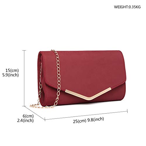 Miss Lulu Bolsa de Cadena Mujer Elegante Clutch Carteras de Mano Bandolera Sintético Pequeñas Monedero (Rojo)